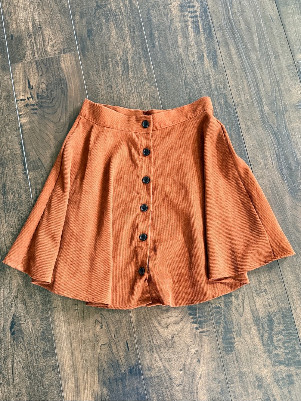 Burnt Orange Corduroy Button Front Skirt